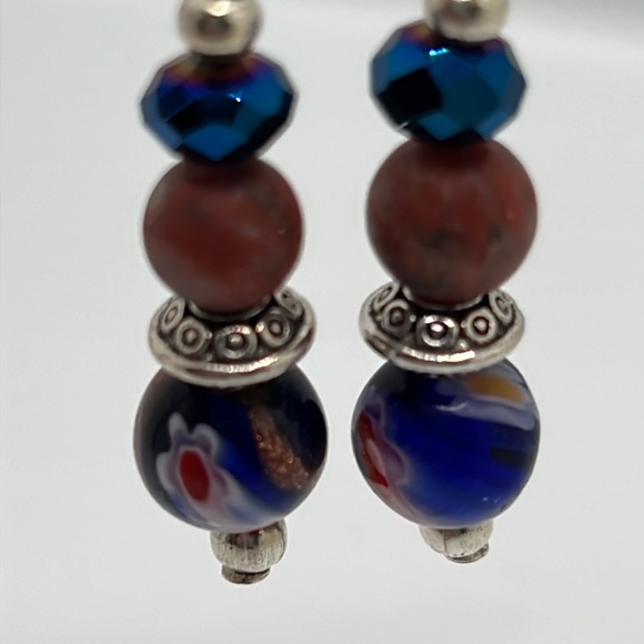 Sandstone & Red Turquoise Earrings. - Picture 3 of 7